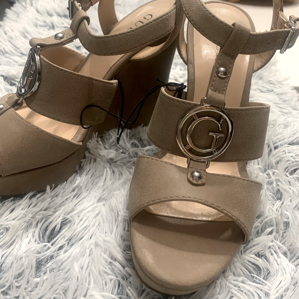 GUESS platform wedge. Taupe. Brand New